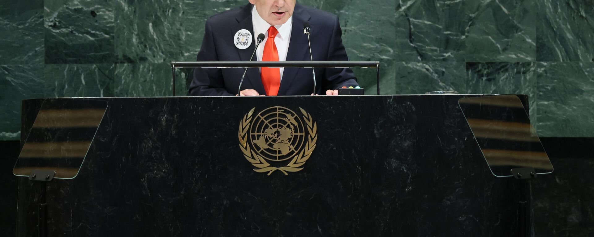 Биньямин Нетаньяху во время выступления на ГА ООН - Sputnik Беларусь, 1920, 26.09.2025