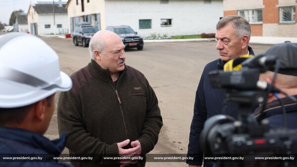 Президент Александр Лукашенко во время рабочей поездки в Петриковский район Гомельской области  - Sputnik Беларусь