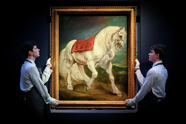Картина фламандского художника Антониса ван Дейка &amp;quot;Андалузская лошадь&amp;quot; на аукционе Christie&amp;#x27;s. Андалузская лошадь является самой знаменитой из испанских пород как идеальная для высшей школы верховой езды.