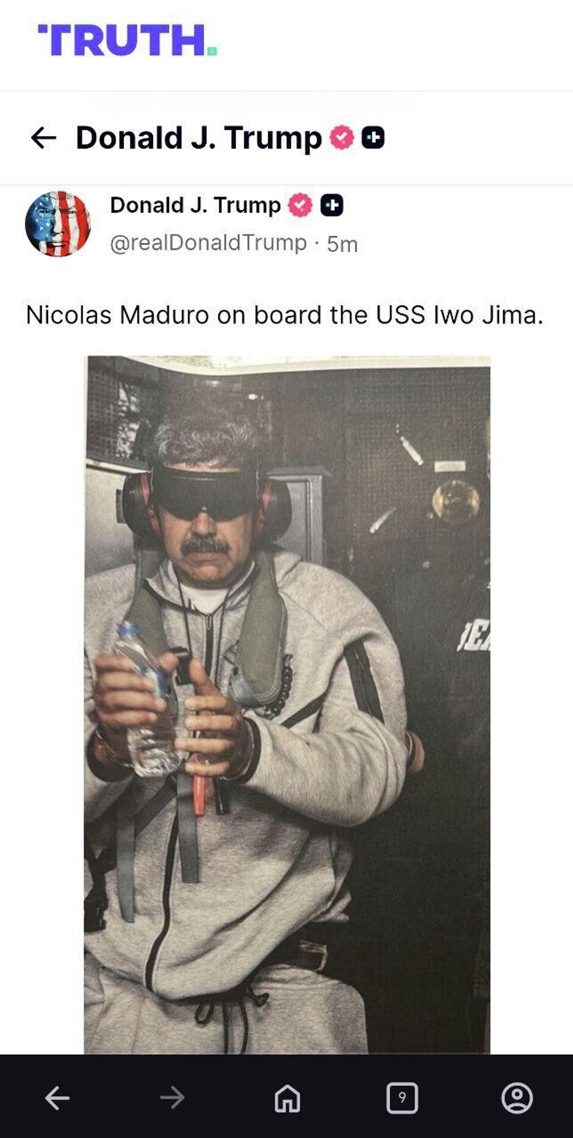 Трамп опубликовал первое фото Мадуро после захвата спецслужбами США - Sputnik Беларусь, 1920, 03.01.2026