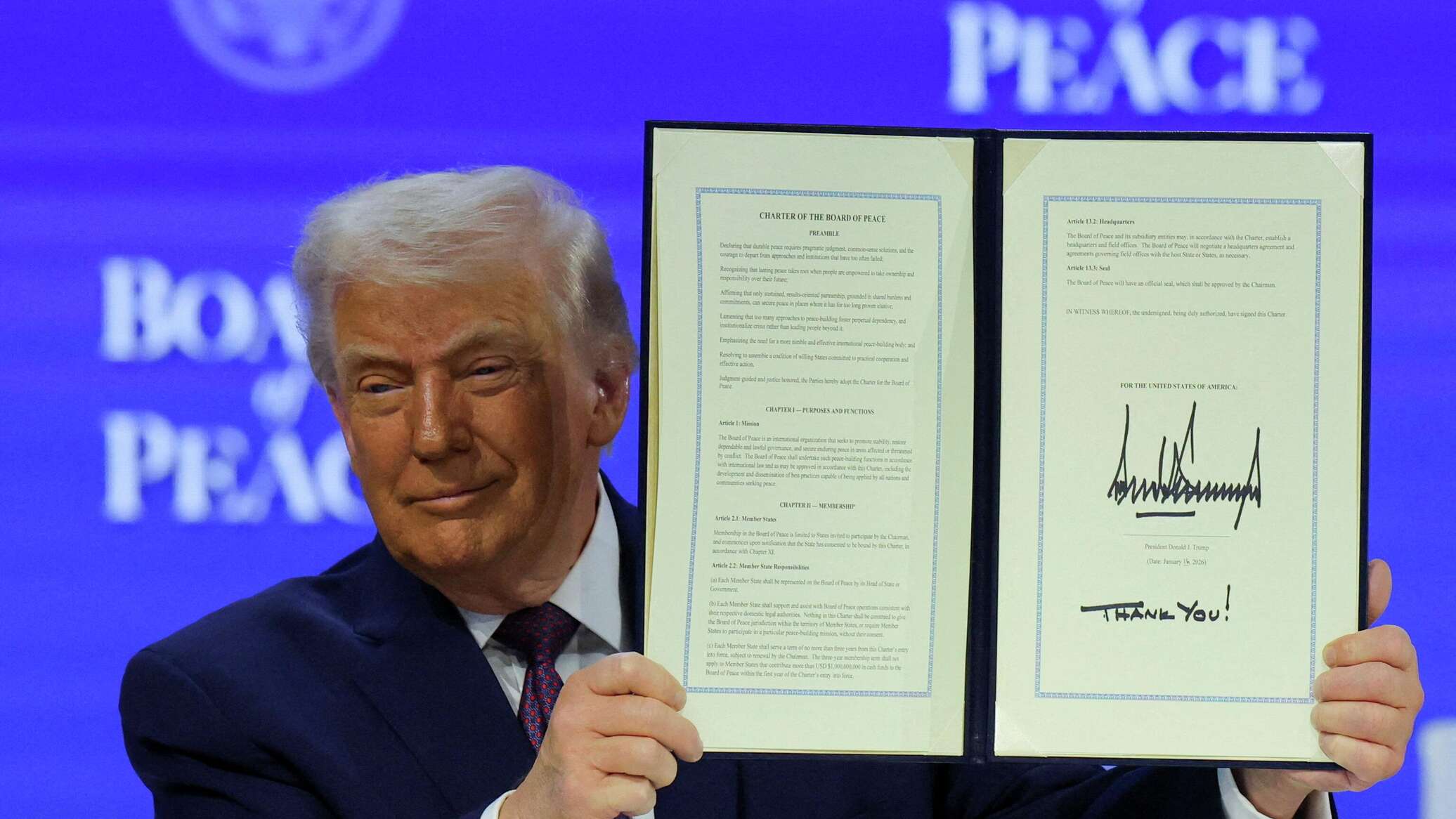 Устав Совета мира в Давосе подписали 18 стран Устав Совета мира в Давосе подписали 18 стран