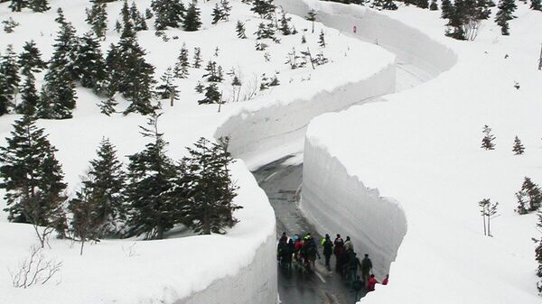 Путь среди высоких сугробов в японском городе Аомори - Sputnik Беларусь