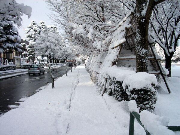 Японский город Тояма после снегопада
