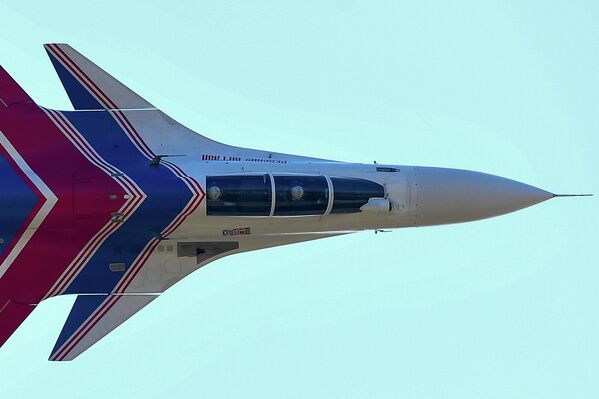 Авиационная группа высшего пилотажа "Русские витязи" на многоцелевых истребителях Су-30СМ на Международном авиационно-космическом салоне МАКС-2017 в Жуковском. - Sputnik Беларусь