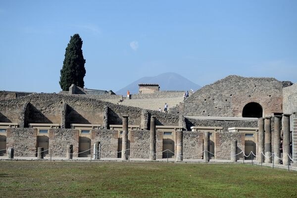 Рыночная площадь города-музея под открытым небом Помпеи. На дальнем плане – вулкан Везувий. - Sputnik Беларусь