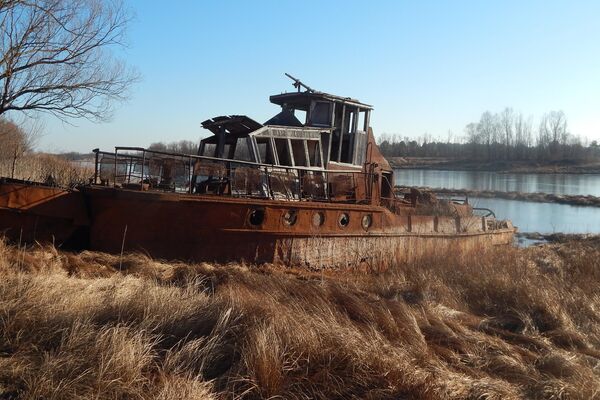 Кладбище буксиров на реке Припять в зоне отчуждения  - Sputnik Беларусь