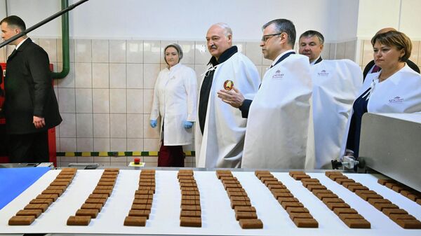 Александр Лукашенко на фабрике Красный Мозырянин - Sputnik Беларусь