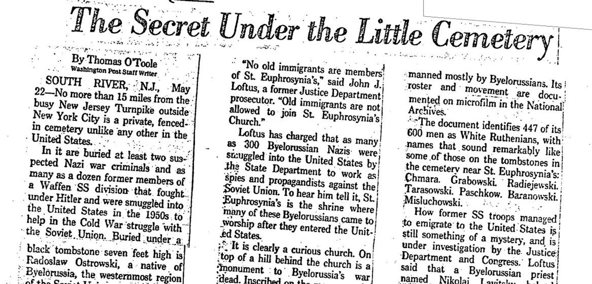 Статья Тайна маленького кладбища, The Washington Post от 23 мая 1982 года. - Sputnik Беларусь, 1920, 07.05.2026