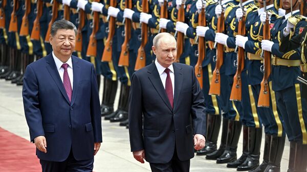 Уладзімір Пуцін і Сі Цзіньпін на ўрачыстай цырымоніі - Sputnik Беларусь