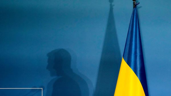 Цень Уладзіміра Зяленскага і ўкраінскі флаг - Sputnik Беларусь