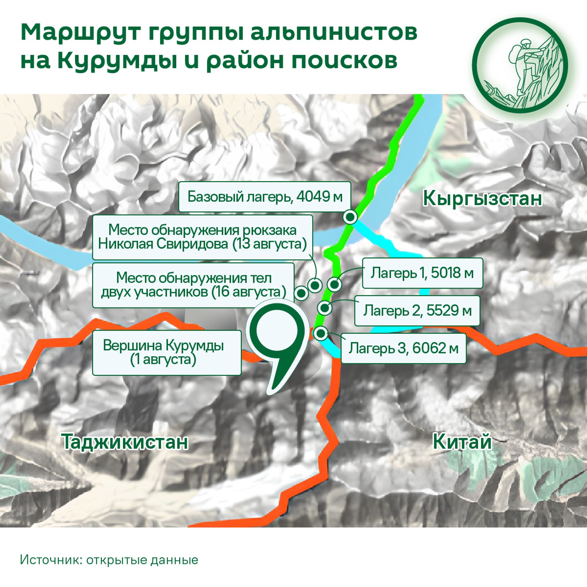 Зона поисков альпинистов на Курумды и их маршрут Зона поисков альпинистов на Курумды и их маршрут - Sputnik Беларусь, 1920, 31.08.2026