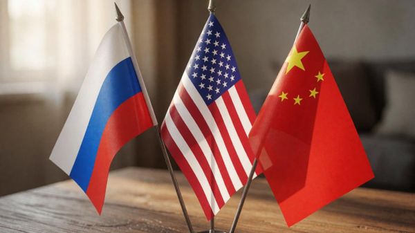 Флагі Расіі, ЗША і Кітая - Sputnik Беларусь