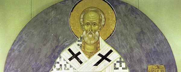 Фрагмент копии фрески Святой Николай Чудотворец, архивное фото - Sputnik Беларусь