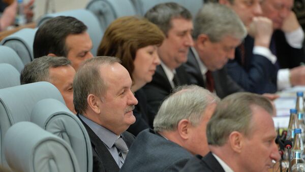 Павел Каллаур (в центре) на пресс-конференции Лукашенко 29 января 2015 года - Sputnik Беларусь