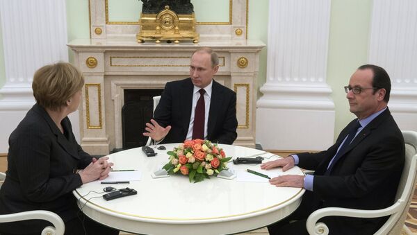 Президент России В.Путин провел рабочую встречу с канцлером ФРГ А.Меркель и президентом Франции Ф.Олландом - Sputnik Беларусь