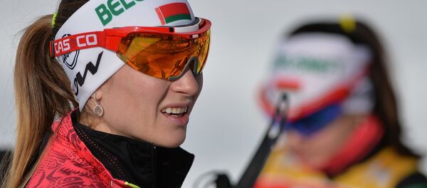 Домрачева  на тренировке перед началом соревнований на чемпионате мира по биатлону в Финляндии - Sputnik Беларусь