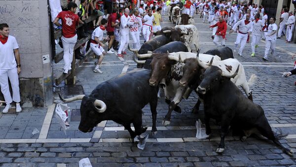 Забег быков на празднике Сан-Фермин в испанской Памплоне - Sputnik Беларусь