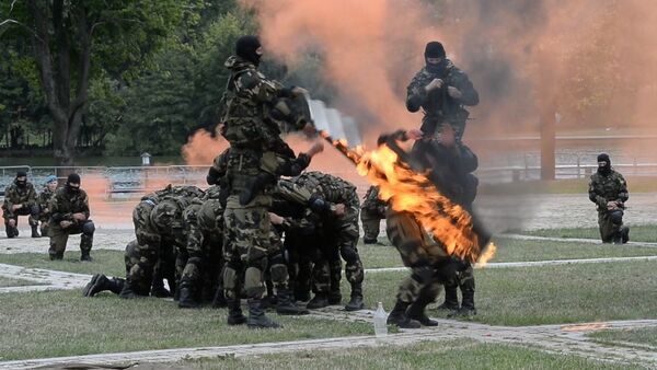 Прыжки в огонь и разбитые кирпичи: десантники выступили в Парке Победы - Sputnik Беларусь