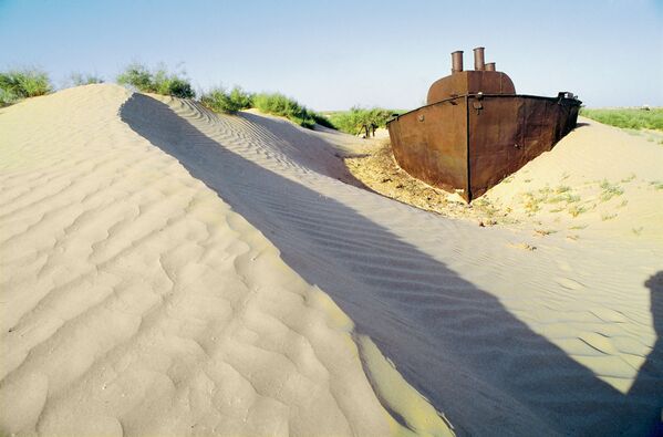1994 год. Старое судно стоит в песках Кара-Калпакии в Узбекистане на месте, где когда-то было Аральское море. - Sputnik Беларусь
