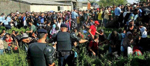 Полицейские пытаются справится с потоком мигрантов на границе Хорватии - Sputnik Беларусь