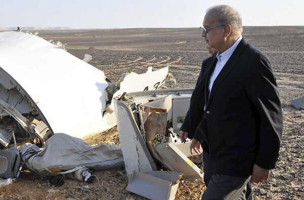 Премьер-министр Египта Шериф Исмаил осматривает останки самолета в пустыне в центре Синая - Sputnik Беларусь