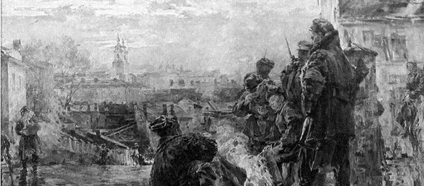 Картина художника Н.Воронова, на которой запечатлено минское утро одного из дней в конце октября 1917 года. Вид со стороны Троицкого предместья - Sputnik Беларусь