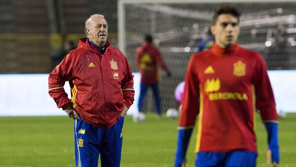 Главный тренер сборной Испании по футболу Висенте Дель Боске (слева) на тренировке перед матчем с Бельгией - Sputnik Беларусь