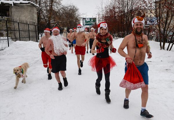 Новогодний забег моржей в Новосибирске - Sputnik Беларусь