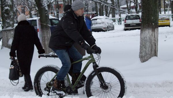 Велосипедист в снегу - Sputnik Беларусь