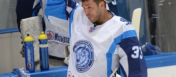 Вратарь ХК Динамо (Минск) Кевин Лаланд Вратарь ХК Динамо (Минск) Кевин Лаланд - Sputnik Беларусь