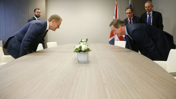 Премьер-министр Великобритании Дэвид Кэмерон (справа) и председатель Европейского совета Дональд Туск (слева) - Sputnik Беларусь