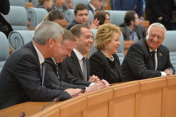 Руководители правительств и парламентов Союзного государства на пресс-конференции в Минске - Sputnik Беларусь