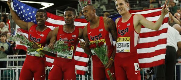 Американские бегуны после эстафеты на Чемпионате мира по легкой атлетике в Портленде - Sputnik Беларусь
