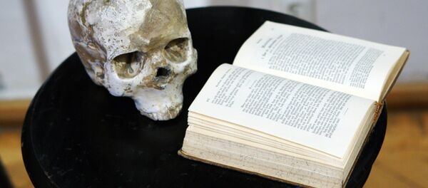 Череп из кинофильма Гамлет - один из экспонатов выставки Ленфильм, по ту сторону экрана - Sputnik Беларусь