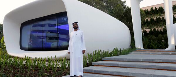 Шейх Мохаммед ибн Рашид Аль Мактум возле напечатанного на 3D-принтере здания - Sputnik Беларусь