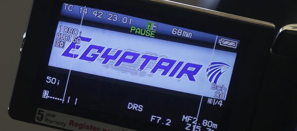 The company logo is displayed on a video camera screen at the Egyptair desk at Charles de Gaulle airport, after an Egyptair flight disappeared from radar during its flight from Paris to Cairo, in Paris, France, May 19, 2016 - Sputnik Беларусь