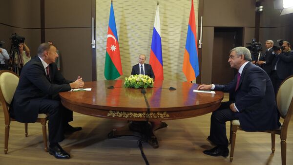 Трехсторонняя встреча В.Путина с И.Алиевым и С.Саргсяном, архивное фото - Sputnik Беларусь