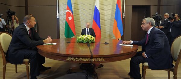 Трехсторонняя встреча В.Путина с И.Алиевым и С.Саргсяном, архивное фото - Sputnik Беларусь