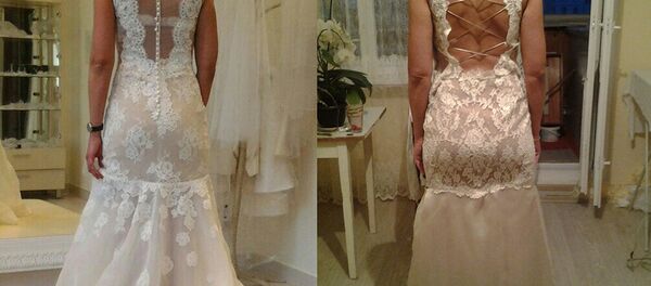 Свадебное платье из салона и пошитое по его образцу  на заказ - Sputnik Беларусь