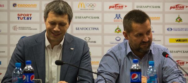 Генсек ФХРБ Ярослав Завгородний (слева) и председатель федерации Игорь Рачковский - Sputnik Беларусь