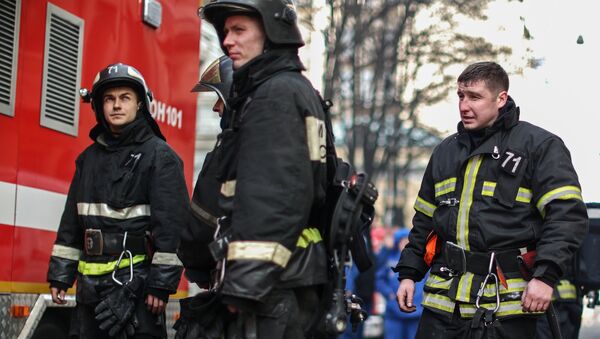 Сотрудники пожарной службы на тушении возгорания, архивное фото - Sputnik Беларусь