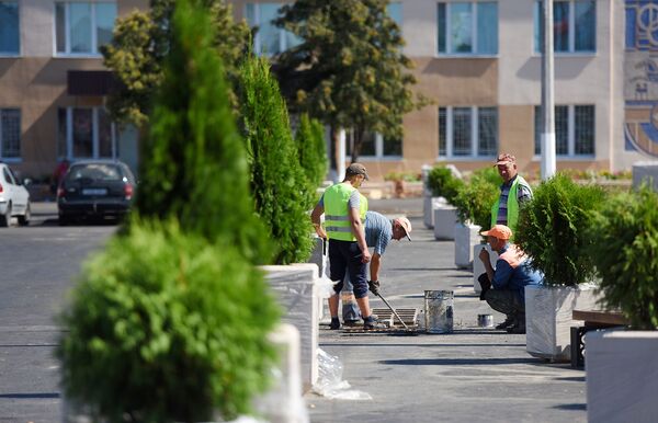 Центр города украсили туями в кадушках Центр города украсили туями в кадушках - Sputnik Беларусь