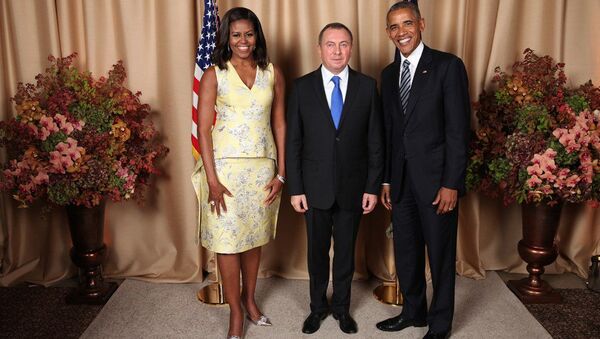 Владимир Макей на торжественном приеме от имени президента на Генассамблеи ООН с Бараком и Мишель Обама - Sputnik Беларусь