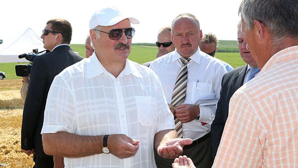 Александр Лукашенко и Николай Корбут (в центре) во время рабочей поездки в Минский район, 29 июля 2014 года - Sputnik Беларусь
