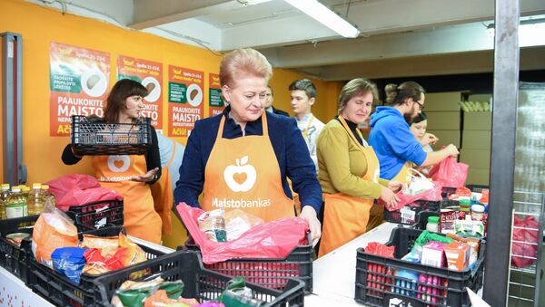 Президент Литвы Даля Грибаускайте на складе Продовольственного банка - Sputnik Беларусь