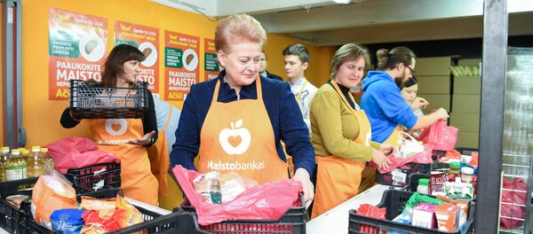 Президент Литвы Даля Грибаускайте на складе Продовольственного банка - Sputnik Беларусь