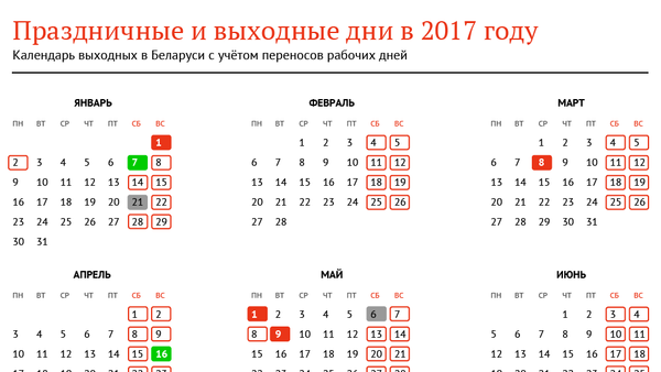 Праздничные и выходные дни в 2017 году - Sputnik Беларусь