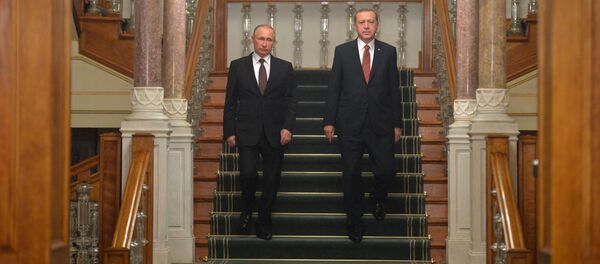 Президент РФ Владимир Путин и президент Турции Реджеп Тайип Эрдоган (справа) Президент РФ Владимир Путин и президент Турции Реджеп Тайип Эрдоган (справа) - Sputnik Беларусь