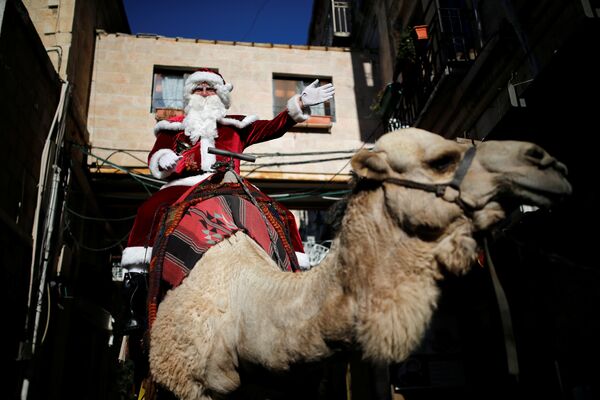Санта-Клаус на верблюде в Старом городе Иерусалима - Sputnik Беларусь