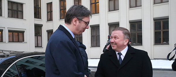 Андрей Кобяков встретился с премьер-министром Сербии Александром Вучичем Андрей Кобяков встретился с премьер-министром Сербии Александром Вучичем - Sputnik Беларусь